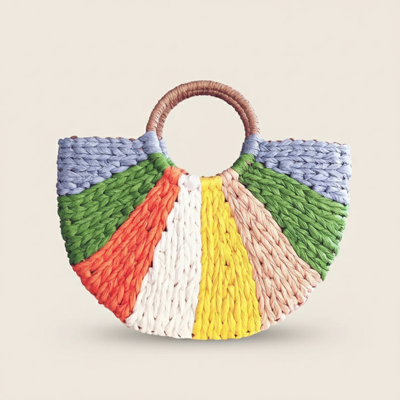 Sac Panier Imitation Paille Anses Rondes