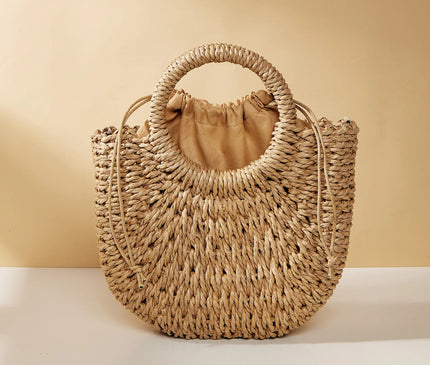 Sac Panier Paille Tressé Demi-Lune