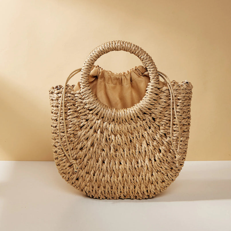 Sac Panier Paille Tressé Demi-Lune