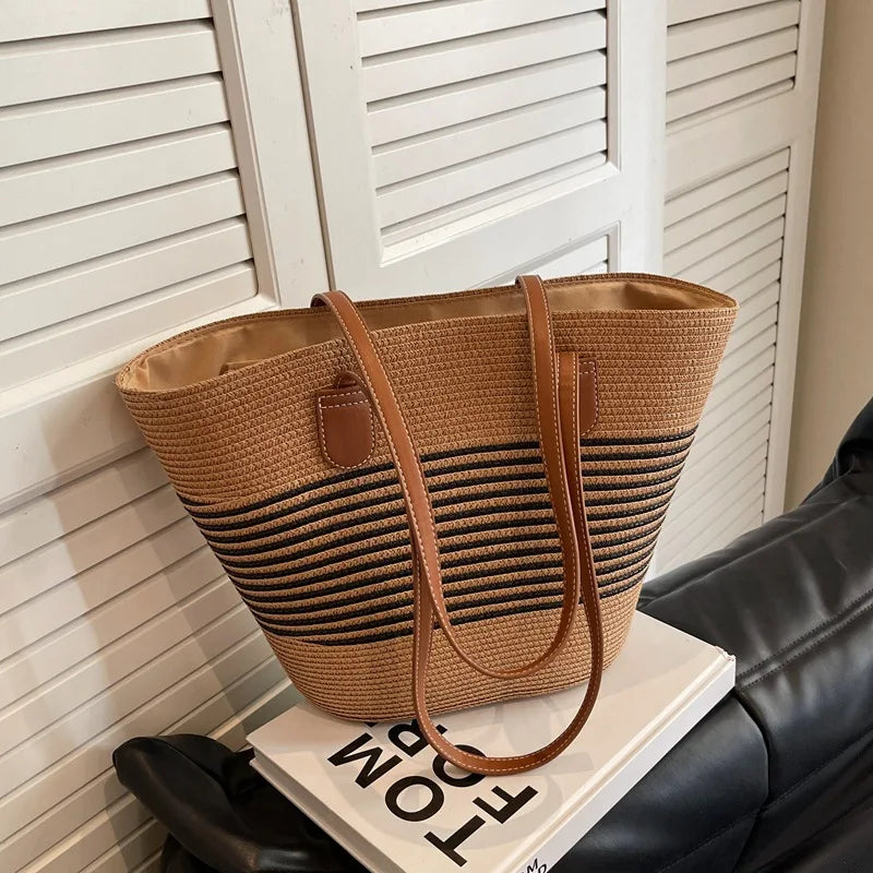 Sac Panier Paille Femme Rayé