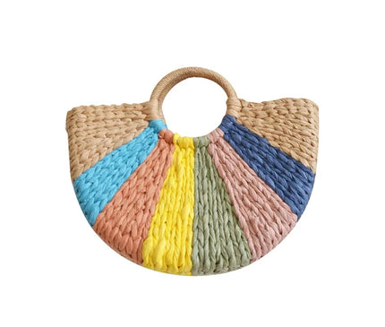 Sac Panier Papier Tressé Anses Rondes Géométrique