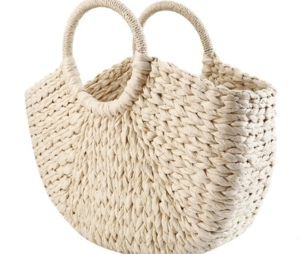 Sac Panier Papier Tressé Anses Rondes Géométrique