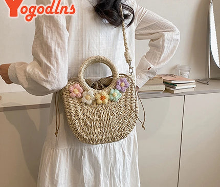 Sac Panier Paille Nœud Bohème Tressé