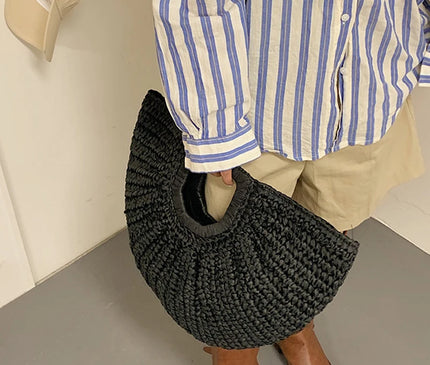 Sac Panier Paille Forme Arc Poignée Découpée
