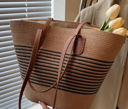 Sac Panier Paille Femme Rayé