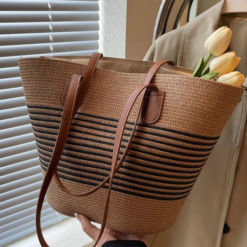 Sac Panier Paille Femme Rayé