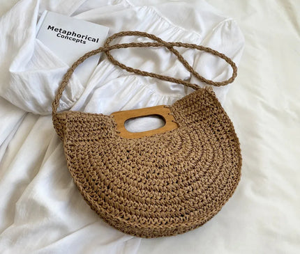 Sac Panier Paille Bohème Anse Bois