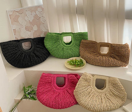 Sac Panier Paille Forme Arc Poignée Découpée