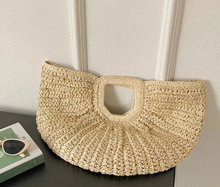 Sac Panier Paille Forme Arc Poignée Découpée