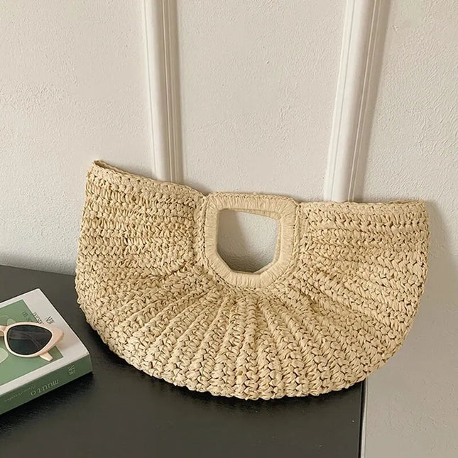 Sac Panier Paille Forme Arc Poignée Découpée