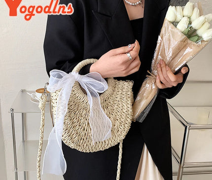 Sac Panier Paille Nœud Bohème Tressé