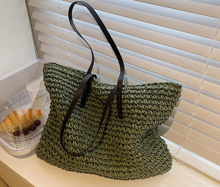 Sac Panier Paille Tressé Bohème Fermeture