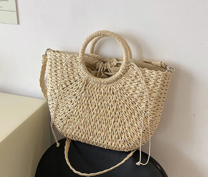Sac Panier Paille Circulaire Cordon Bohème