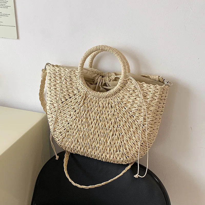 Sac Panier Paille Circulaire Cordon Bohème