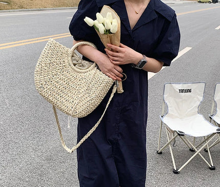 Sac Panier Paille Circulaire Cordon Bohème