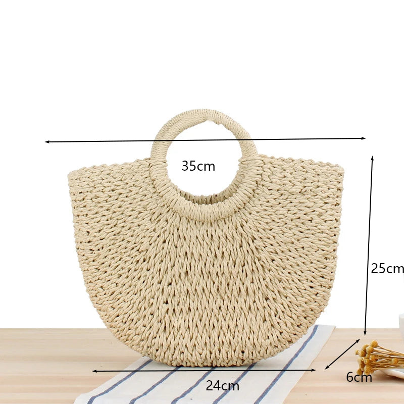 Sac Panier Paille Tressé Anse Circulaire