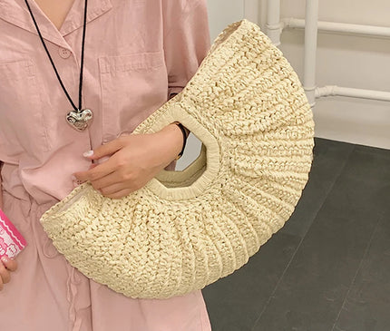 Sac Panier Paille Demi-Lune Souple