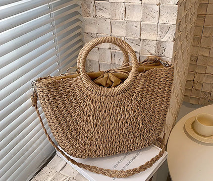 Sac Panier Paille Circulaire Cordon Bohème