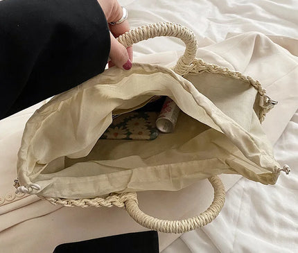 Sac Panier Paille Circulaire Cordon Bohème