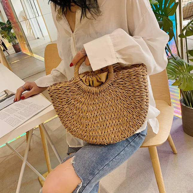 Sac Panier Paille Demi-Lune Structuré