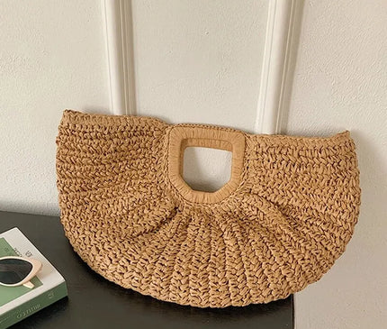 Sac Panier Paille Demi-Lune Souple