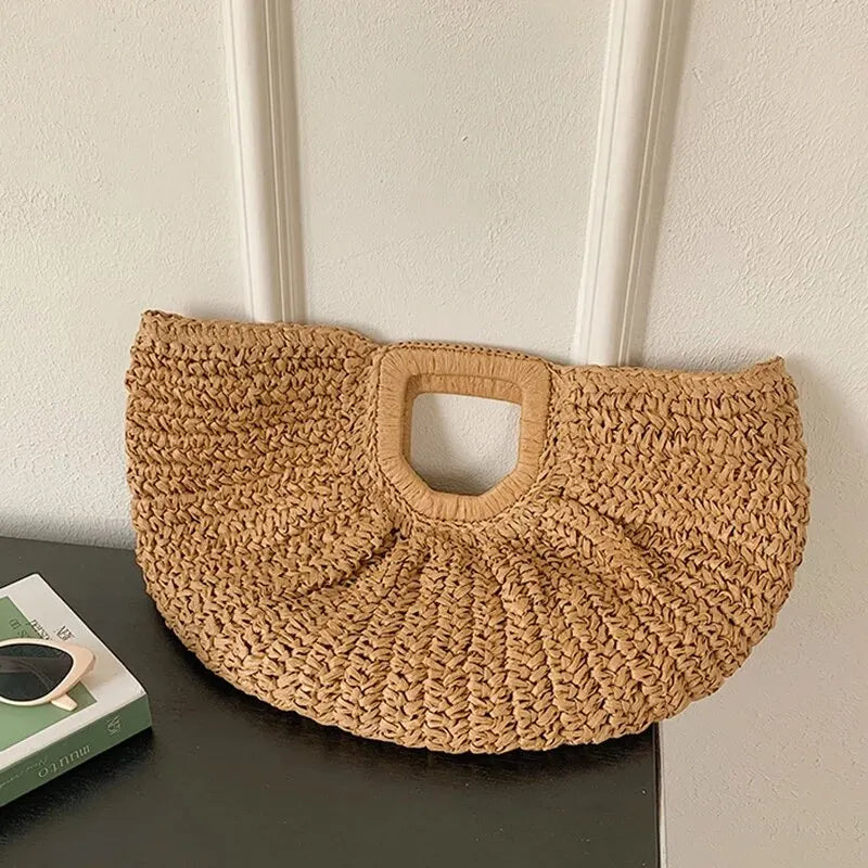 Sac Panier Paille Demi-Lune Souple