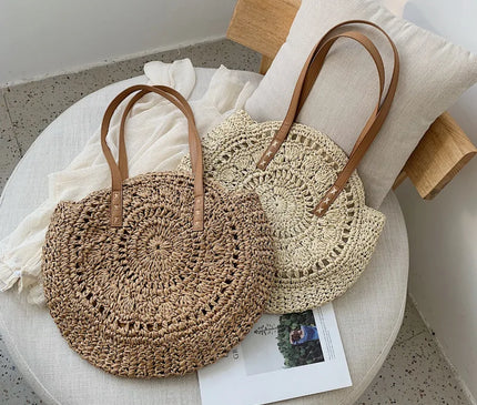 Sac Panier Paille Circulaire Bohème Zippé