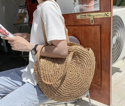 Sac Panier Paille Rond Bohème Zippé