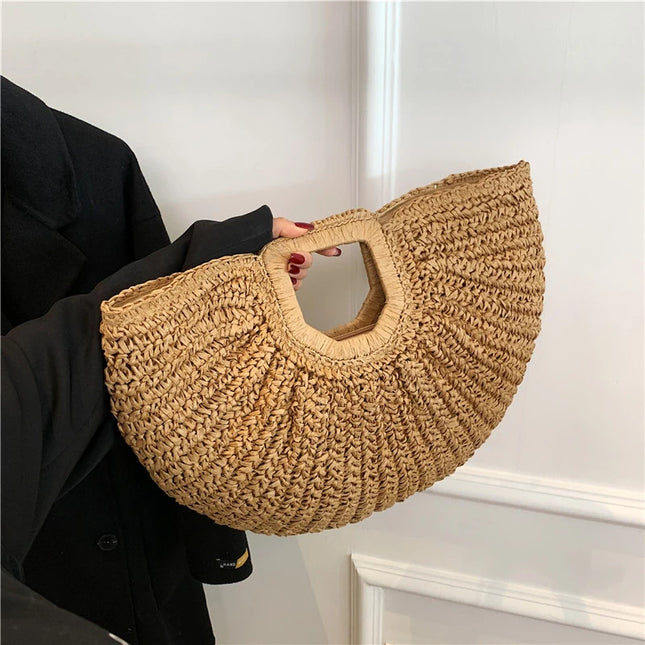 Sac Panier Paille Forme Arc Poignée Découpée