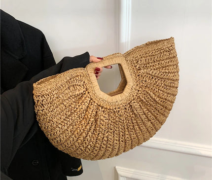 Sac Panier Paille Demi-Lune Souple