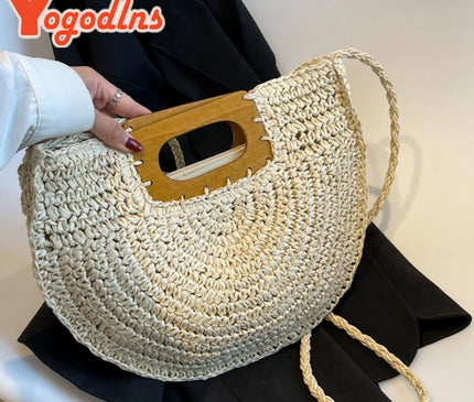 Sac Panier Paille Bohème Anse Bois