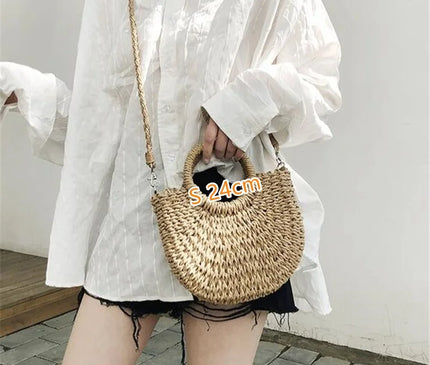 Sac Panier Paille Tressé Style Bohème Rigide