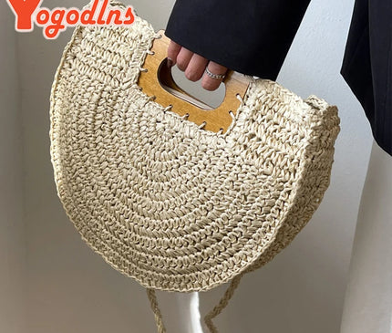 Sac Panier Paille Bohème Anse Bois